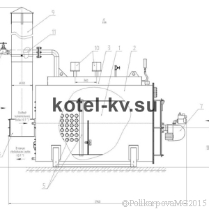 Чертеж газового парогенератора 300 кг/ч вид сбоку