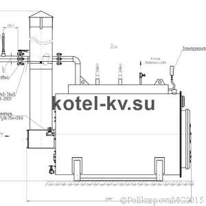 Чертеж парового котла 300 кг/ч твердотопливного вид сбоку