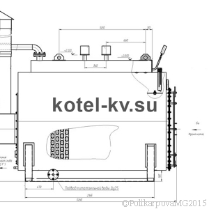 Чертеж парового котла 500 кг/ч твердотопливного вид сбоку